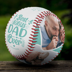 Custom Cute Bonus Dad 4 Photo & Quote Father Gift Baseball