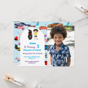Custom Cute car  motorcycle birthday party Invitat Invitation