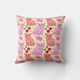 Custom Cute Cat Cherry Floral Pattern Cushion