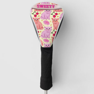 Custom Cute Cat Cherry Floral Pattern Golf Head Cover