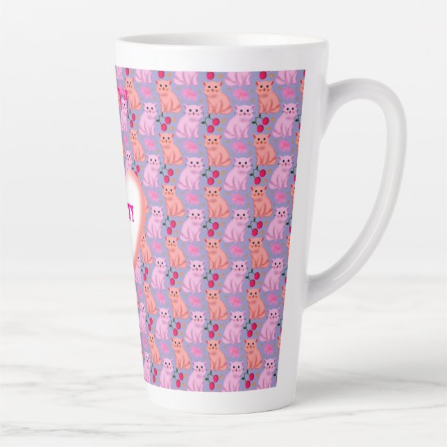 Custom Cute Cat Cherry Floral Pattern Latte Mug (Right)