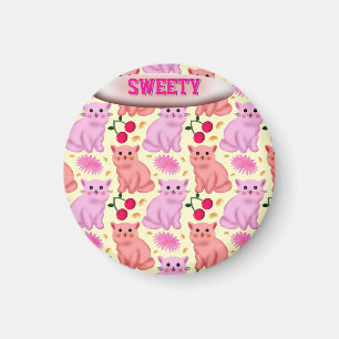 Custom Cute Cat Cherry Floral Pattern Magnet