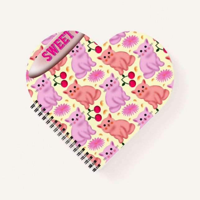 Custom Cute Cat Cherry Floral Pattern Notebook (Front)
