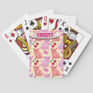 Custom Cute Cat Cherry Floral Pattern Playing Cards