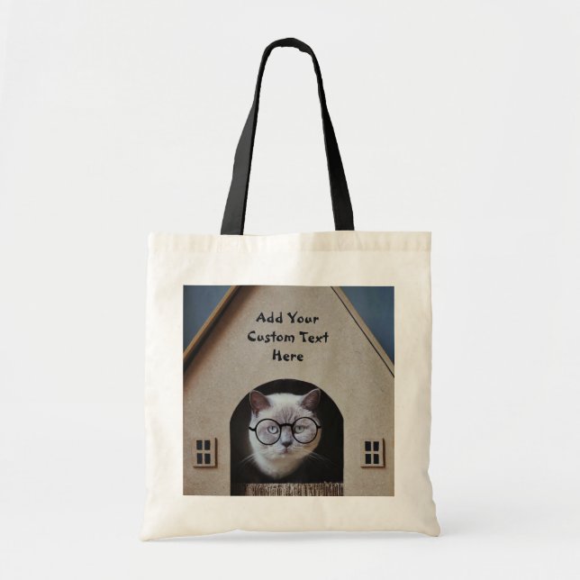 Custom Cute Cat Face Funny Kitty Whimsical Pets Tote Bag (Front)