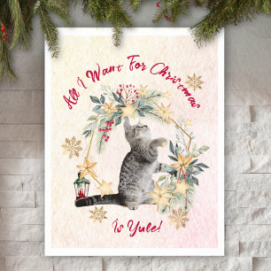 Custom Cute Cat Foliage Funny Christmas Quote Poster