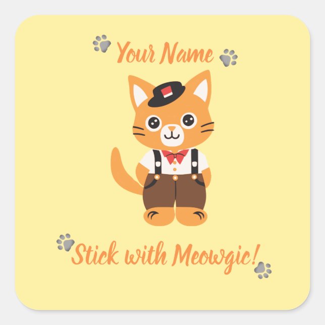Custom Cute Cat Sticker - Stick with Meowgic (Front)