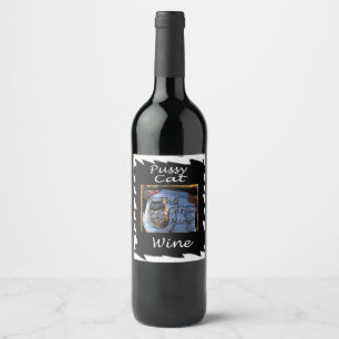 Custom cute cat wine bottle label