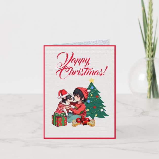 Custom Cute Chihuahua Dog With Little Girl Xmas Card (Front)