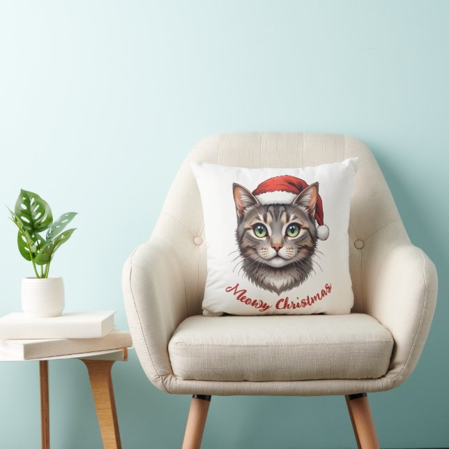 Custom Cute Christmas Cat with Santa Hat Cushion (Chair)