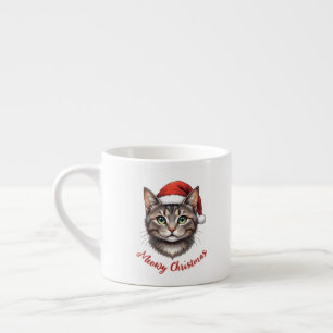 Custom Cute Christmas Cat with Santa Hat Espresso Cup
