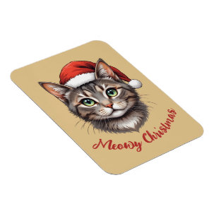 Custom Cute Christmas Cat with Santa Hat Magnet