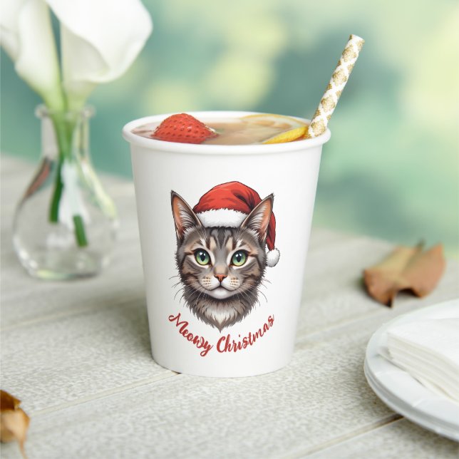 Custom Cute Christmas Cat with Santa Hat Paper Cups (Insitu)