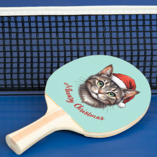Custom Cute Christmas Cat with Santa Hat Ping Pong Paddle