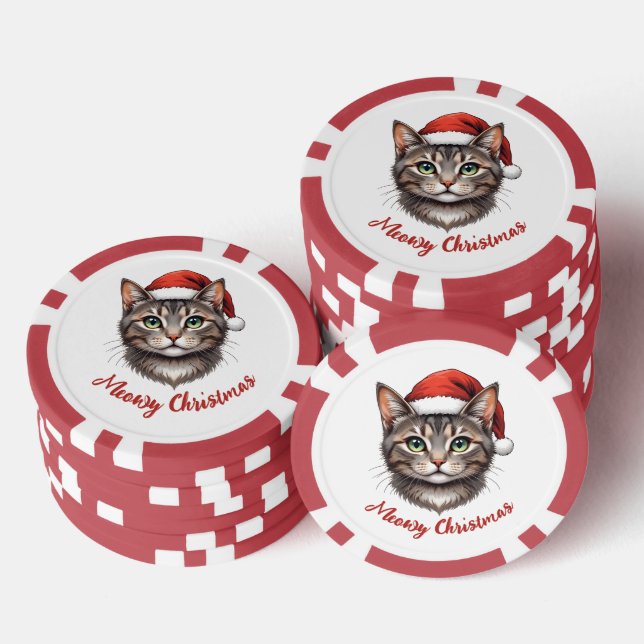 Custom Cute Christmas Cat with Santa Hat Poker Chips (Stack)