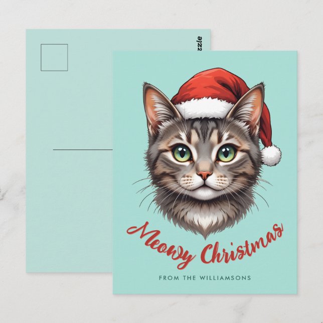 Custom Cute Christmas Cat with Santa Hat Postcard (Front/Back)