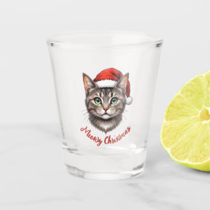 Custom Cute Christmas Cat with Santa Hat Shot Glass