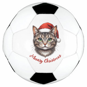 Custom Cute Christmas Cat with Santa Hat Soccer Ball