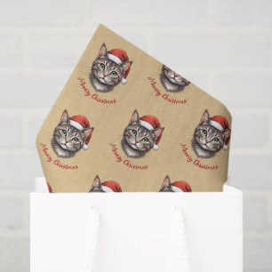 Custom Cute Christmas Cat with Santa Hat Tissue Paper