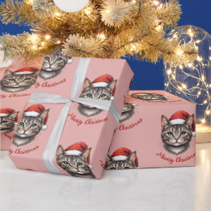 Custom Cute Christmas Cat with Santa Hat Wrapping Paper