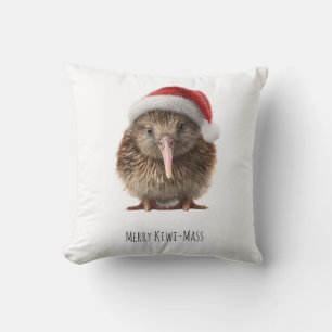 Custom Cute Christmas Kiwi and Tree Santa Hat Cushion