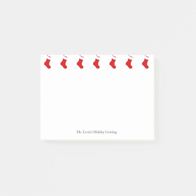 Custom Cute Classic Red Christmas Stocking Holiday Post-it Notes (Front)