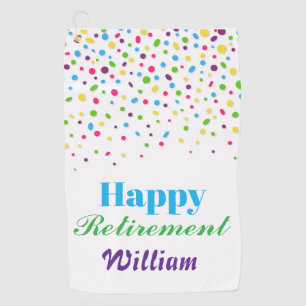 Custom Cute Colourful Confetti Happy Retirement  Golf Towel