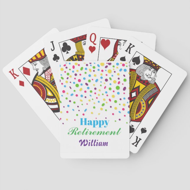 Custom Cute Colourful Confetti Happy Retirement  Playing Cards (Back)