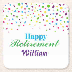 Custom Cute Colourful confetti Happy Retirement  Square Paper Coaster