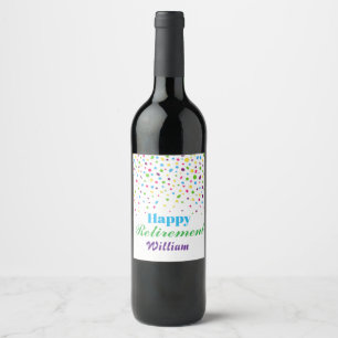 Custom Cute Colourful confetti Happy Retirement  Wine Label