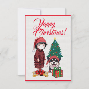 Custom Cute Corgi dog With Girl Xmas Card