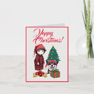 Custom Cute Corgi dog With Little Girl Xmas Card Card