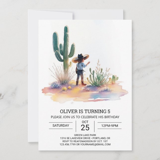Custom Cute Cowboy Birthday Invitation (Front)