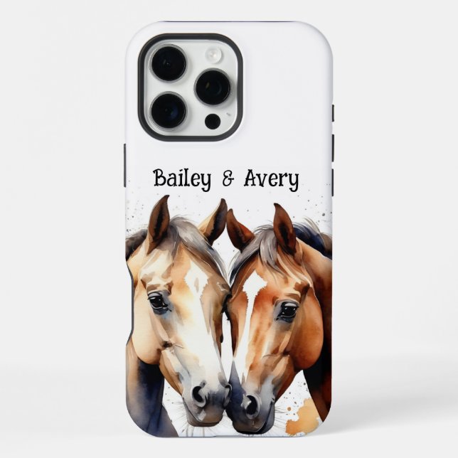 Custom Cute Cuddling Horses Couple Love Animals iPhone Case (Back)