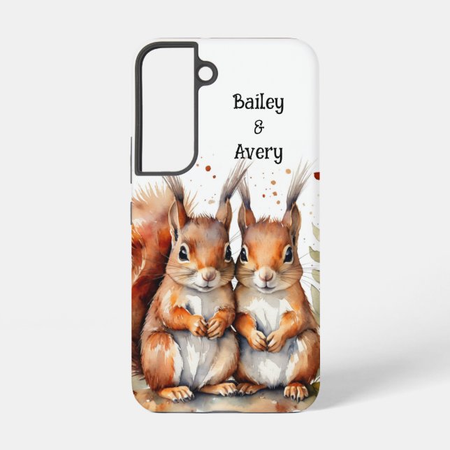 Custom Cute Cuddling Squirrels Couple Love Animals Samsung Galaxy S22 Case (Back)