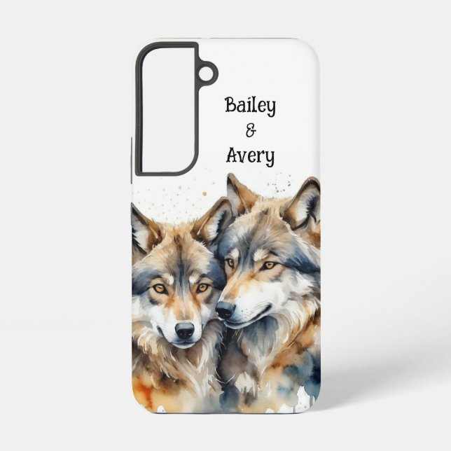 Custom Cute Cuddling Wolves Couple Love Animals Samsung Galaxy S22 Case (Back)