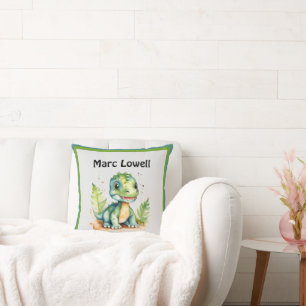 Custom Cute Dinosaur with Name Throw Pillow