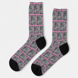 Custom Cute Dog and Cat Photo Elegant Pink Crew Socks