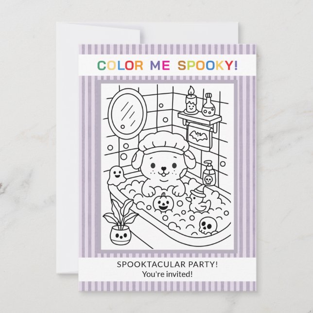 Custom Cute Dog Bath Halloween Colouring Invitatio Invitation (Front)
