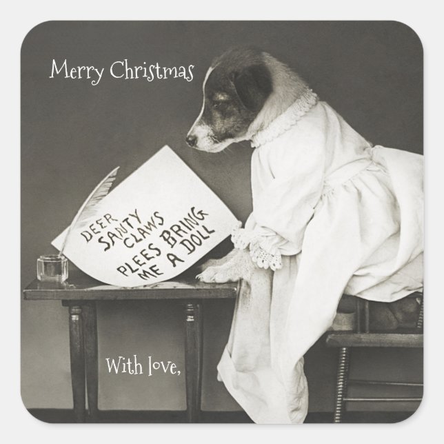 Custom Cute Dog Modern Christmas Holiday  Square Sticker (Front)