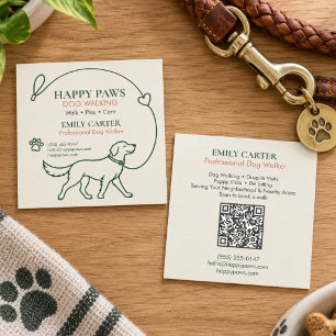 Custom Cute Dog Walking Sitting Service Square Business Card