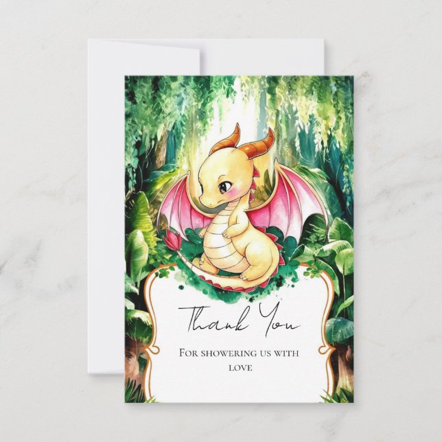 Custom Cute Dragon Baby Shower Thank You Card (Front)