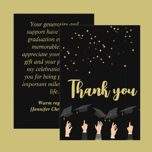 Custom Cute Elegant Modern Black & Gold Graduation Thank You Card