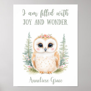 Custom Cute Elegant Owl Woodland Animal Nursery Poster