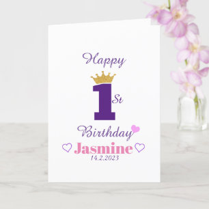 Custom Cute Elegant White Baby Happy 1st Birthday Card
