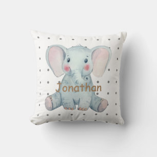 Custom cute elephant polka dots nursery kids blue cushion