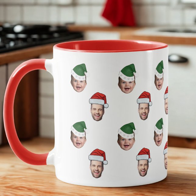 Custom Cute Face 2 Photos Santa Hat Christmas Gift Mug (Creator Uploaded)