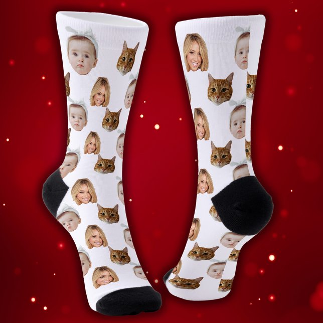 Custom Cute Family Face 3 Photos Socks (Creator Uploaded)