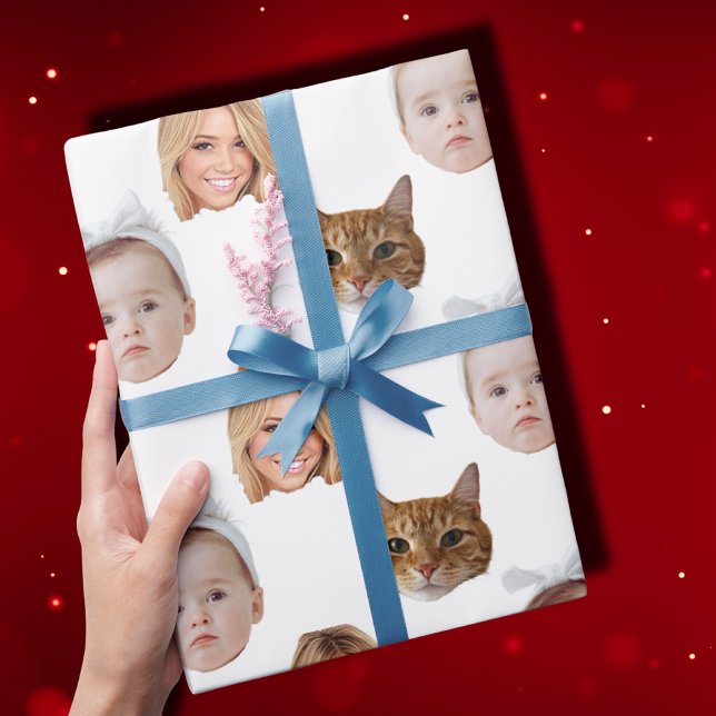 Custom Cute Family Face 3 Photos Wrapping Paper (Creator Uploaded)
