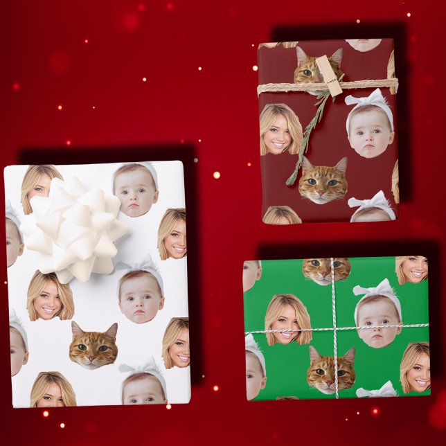 Custom Cute Family Face 3 Photos Wrapping Paper Sheet (Creator Uploaded)
